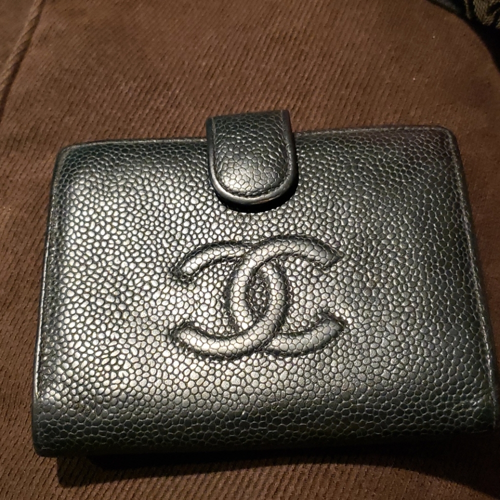 Authentic Chanel Black Caviar Leather Wallet